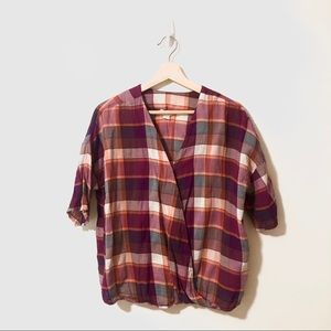Caslon l Plaid Printed Surplice Blouse